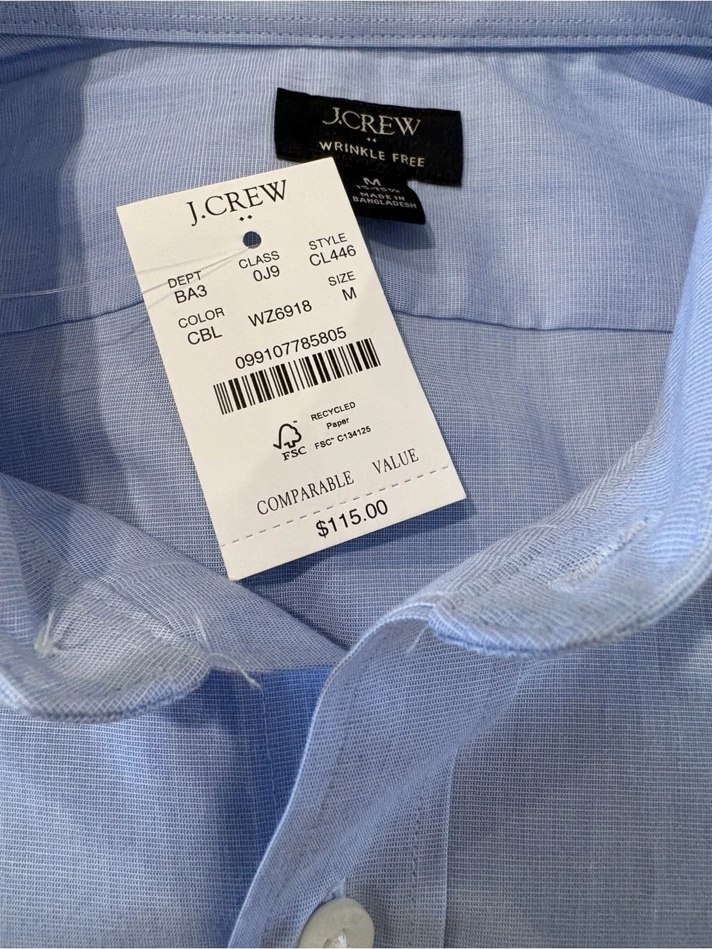 NWT J.Crew CL446 Button-Down Slim wrinkle free shirt. See photos